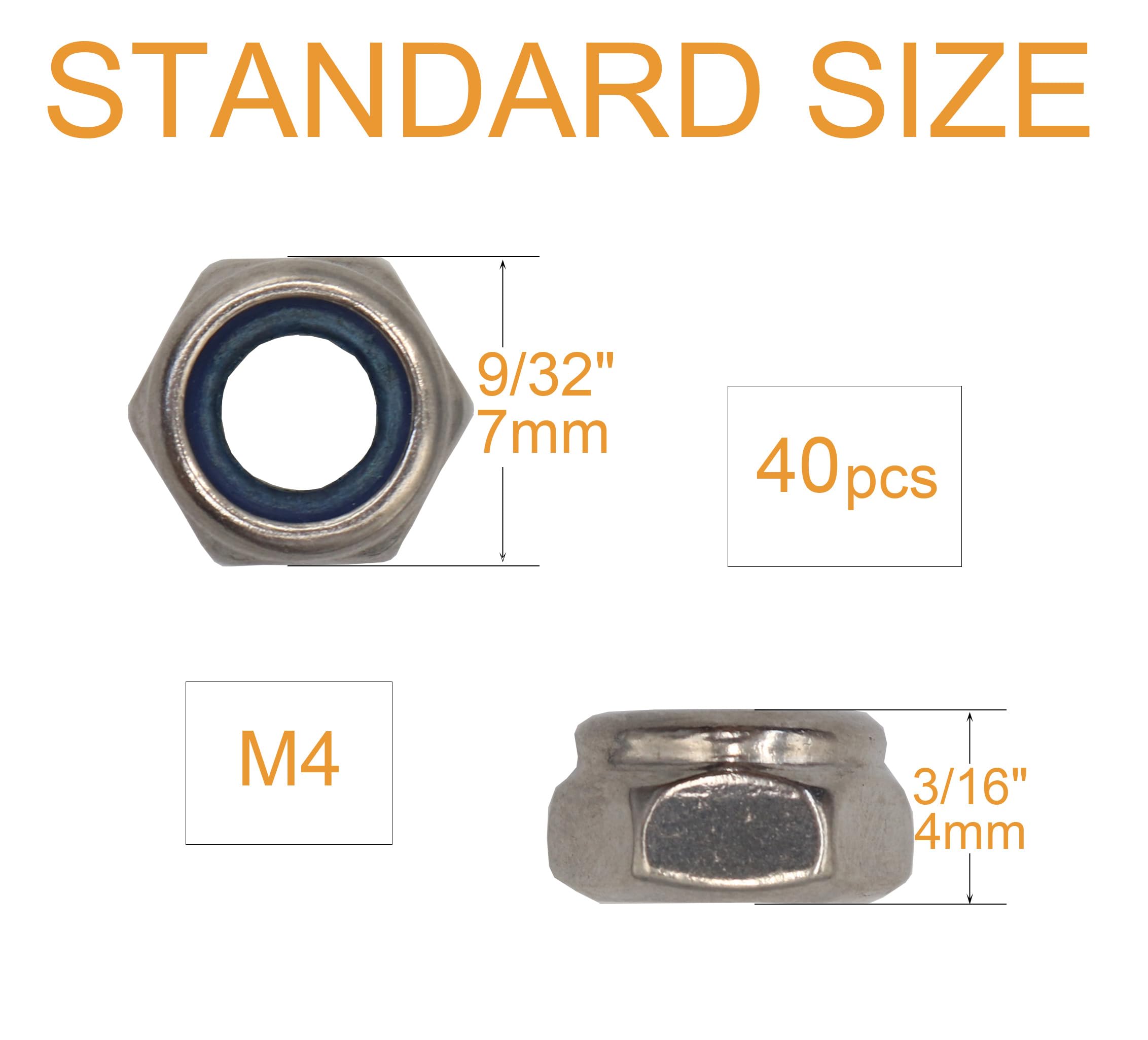 BinifiMux 40Pcs M4 x 0.7mm Stainless Steel Self-Lock Nylon